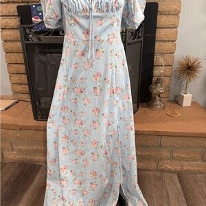 🌸 Linjia Shop Blue Floral Cottagecore Maxi Dress – Size S 🌸
